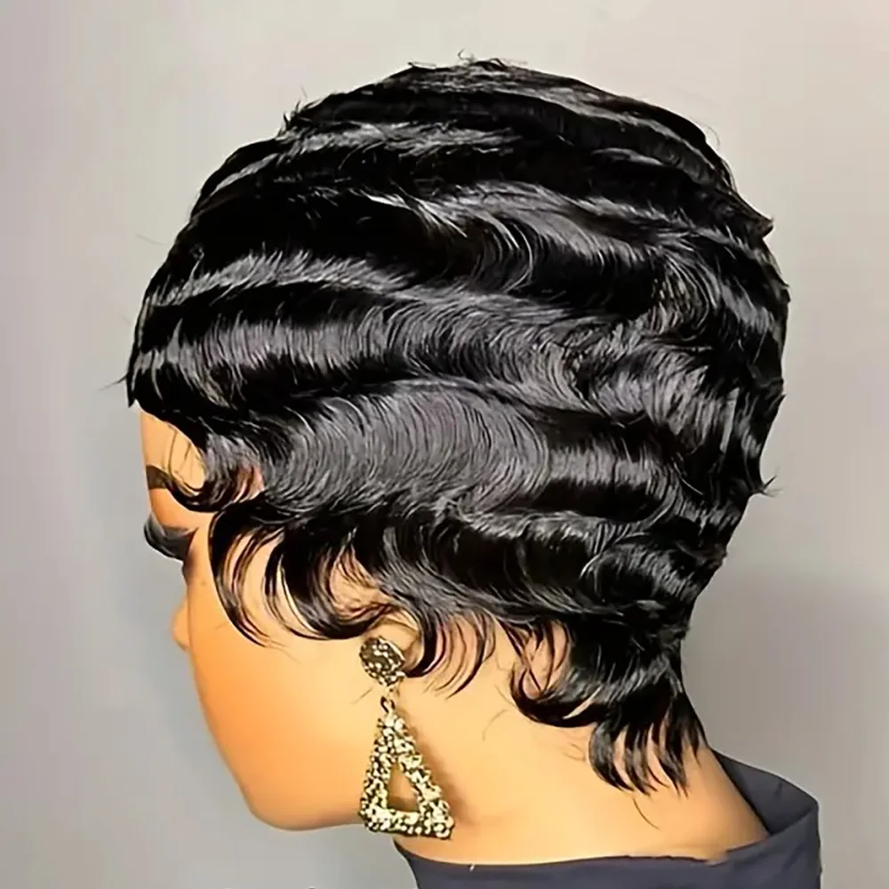 Short Finger Wave Wig Human Hair Pixie Cut for Women Short Finger Wave Wig Human Hair Pixie Cut for Women