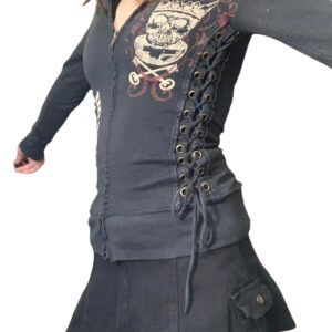 Women’s Casual Bandage Hoodie Long Sleeve Pattern Print Zipper Outerwear