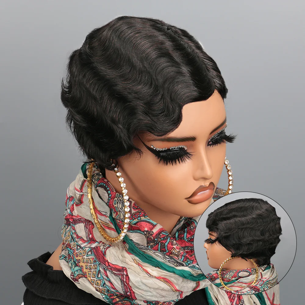 Short Finger Wave Wig Human Hair Pixie Cut for Women Short Finger Wave Wig Human Hair Pixie Cut for Women