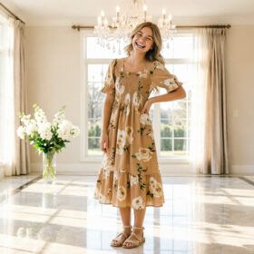 a line chiffon short sleeve pleated casual outfit for women
