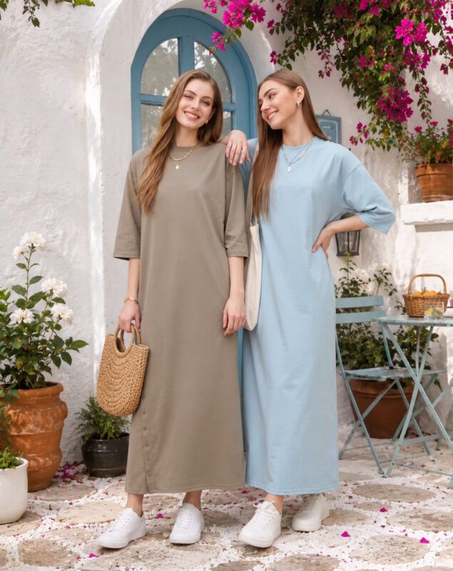 Oversized Loose T-Shirt Dress with V-Neck Tee and Skirt Set for Women