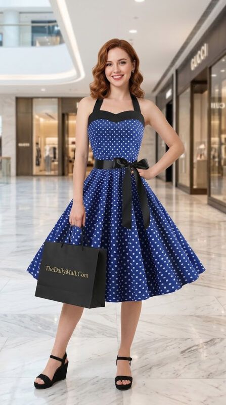 Chic Vintage Homecoming Dresses Halter Polka Dot Print