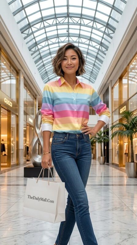 Satin Blouse Pastel Striped Lapel Collar Long Sleeve 88 Satin Blouse Pastel Striped Lapel Collar Long Sleeve