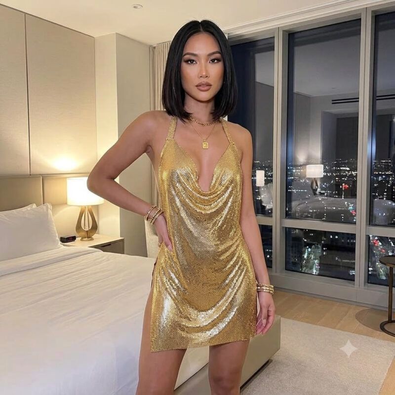 Sequin Party Dress Halter Backless Elegant Dance Style for Women 25 Sequin Party Dress Halter Backless Elegant Dance Style for Women