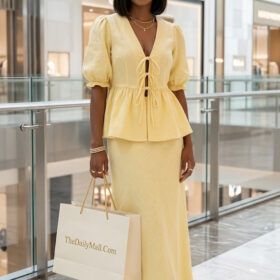 two piece dress cotton v neck matching skirt and top set for women