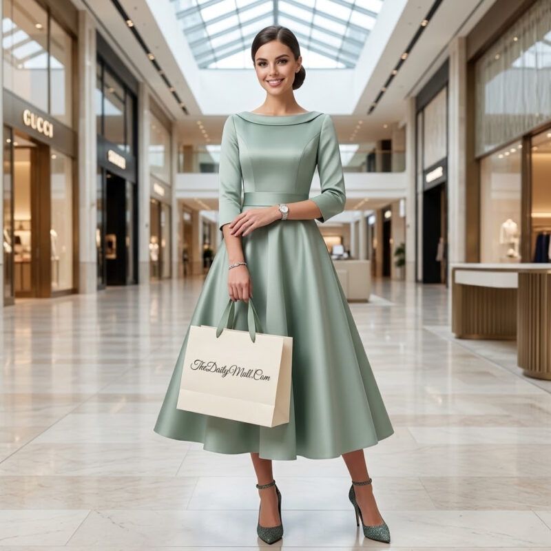 Luxury Satin Cloth Dress O-Neck Long Sleeve A-Line 1 Luxury Satin Cloth Dress O-Neck Long Sleeve A-Line