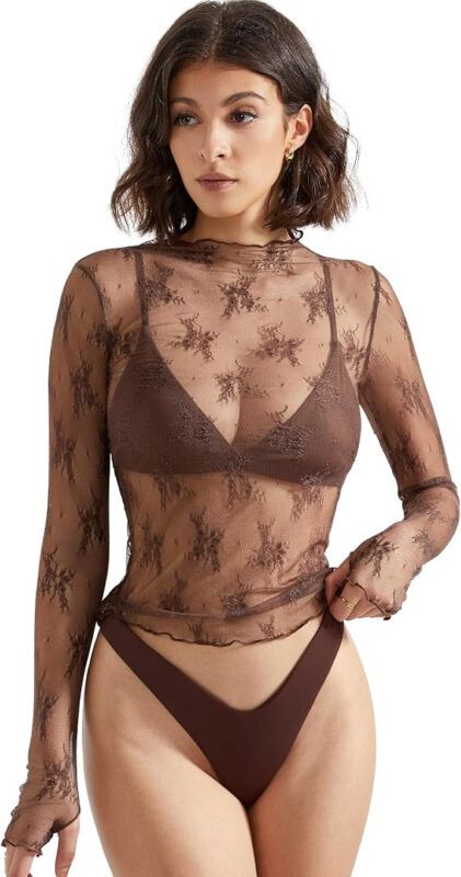mesh top long sleeve mock neck going out